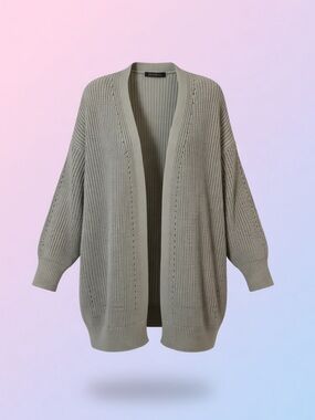 Open-Front Knit Cardigan Sweater in Sage Green